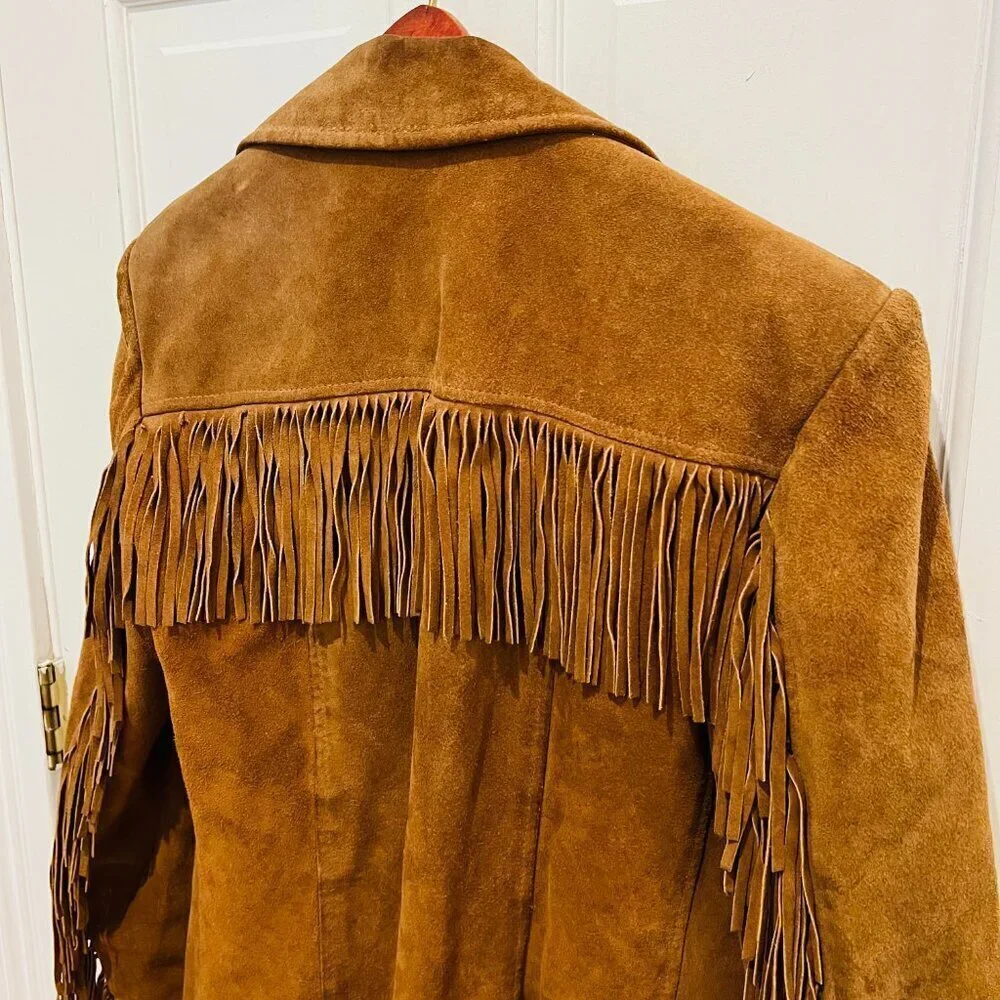 Lesco Leather Vintage 1970s Western Suede Fringe Biker Distressed Jacket Rancher